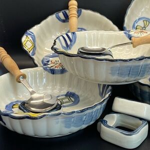 Japanese bowls set of 5 vintage hand painted bowls-spoons & rests.